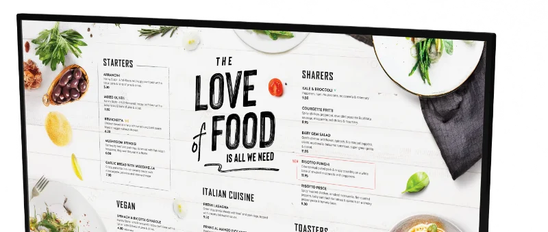 Infonäyttö ravintolaan menu