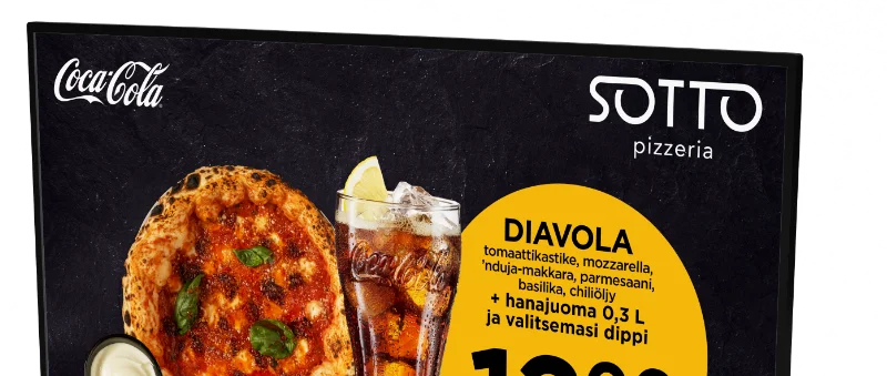 Infonäyttö ravintolaan pizza